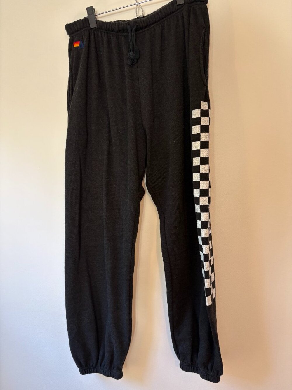 • Aviator Nation Charcoal Gray Checkerboard Sweatpants Size XL